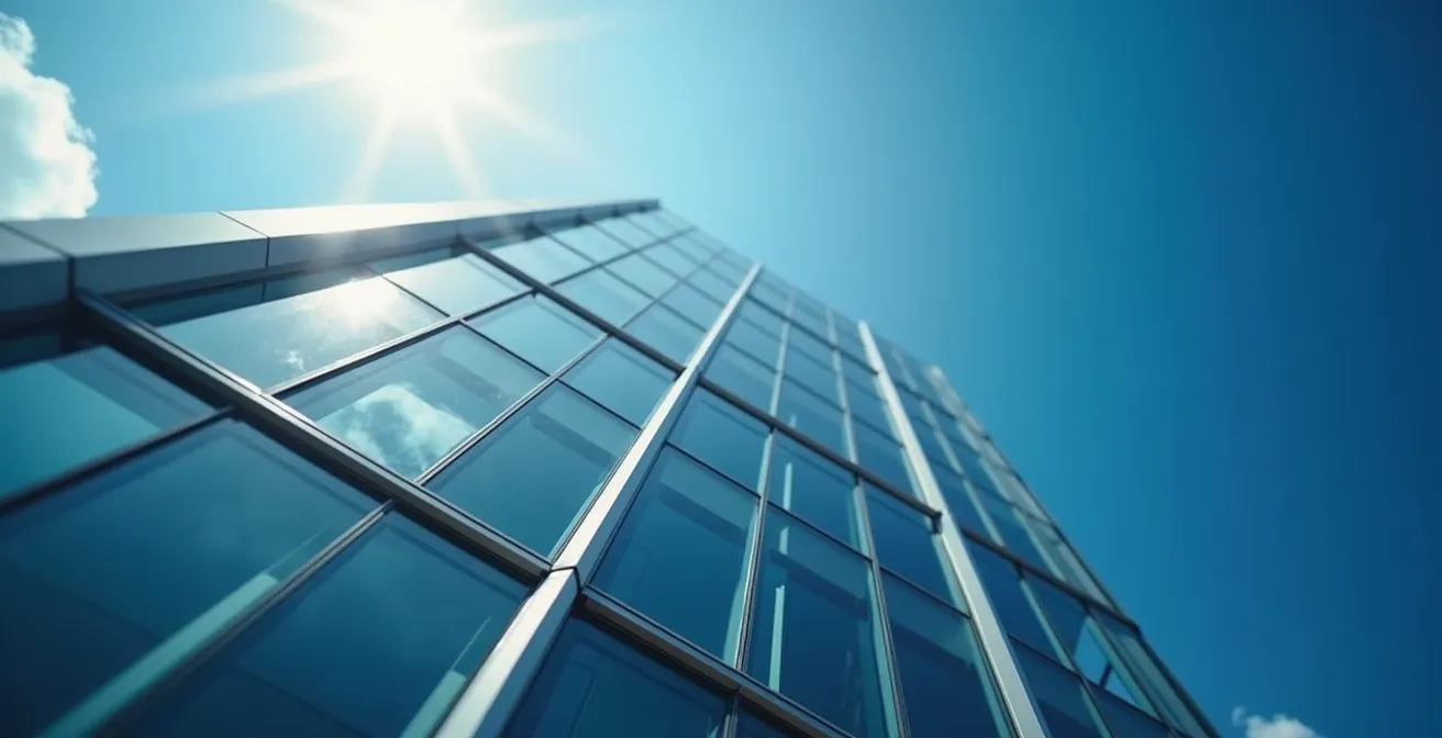 Détail architectural moderne du Palais des Festivals avec jeu de lumières et d'ombres